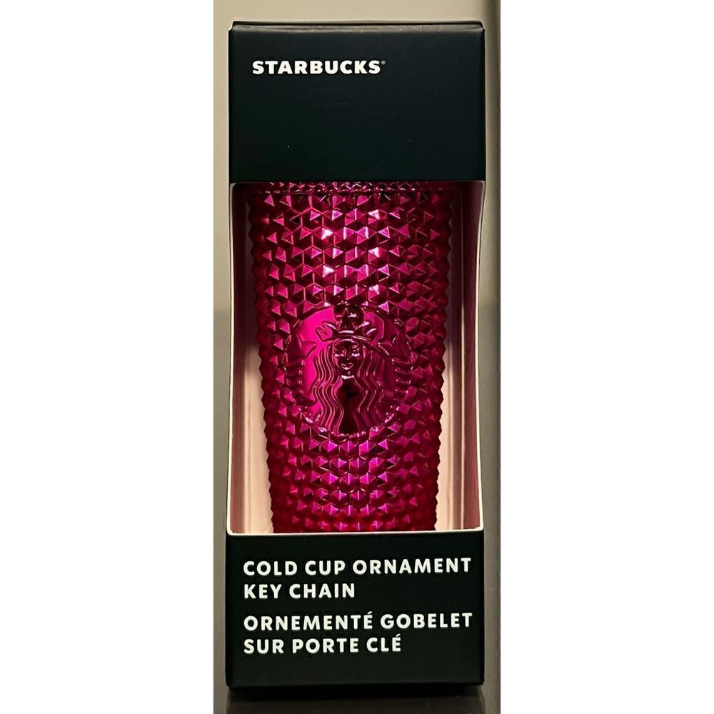 Starbucks 2022 Holiday Studded Metallic Pink Sangria Ornament Keychain Tumbler‎